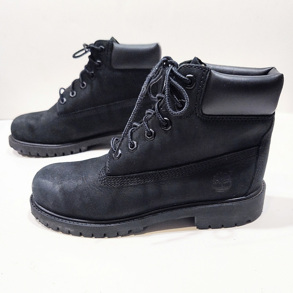 Timberland Youth 12707 Premium Waterproof Boots Black Nubuck Leather Girls 3 US - Picture 2 of 13
